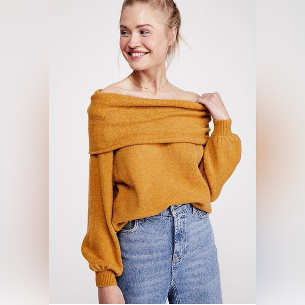 Free People Yellow Off-the-Shoulder Sweater